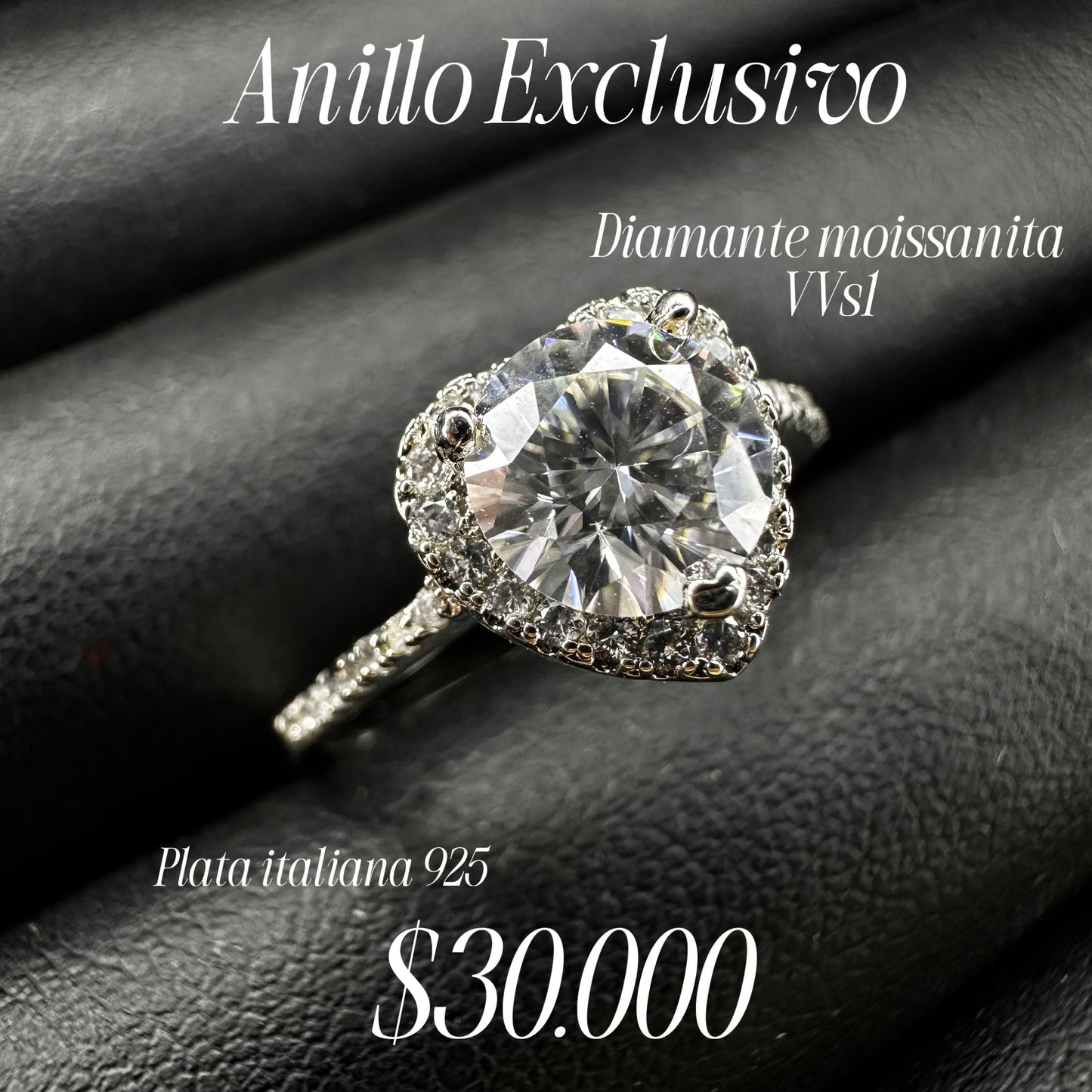 Anillo con diamante Moissanita VVS1